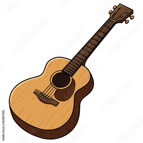 Acoustic guitar wooden design with six strings – stock vector flat illustration