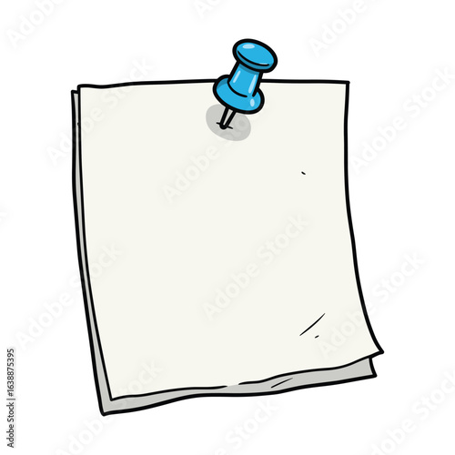 Blank note with blue pushpin – stock vector flat illustration