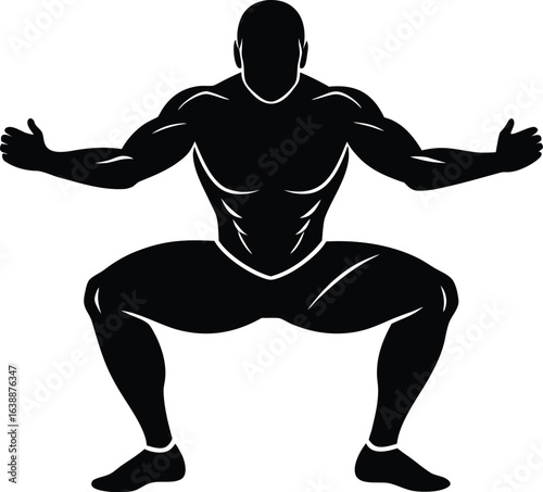 fitness man doing sumo squats on white background.eps