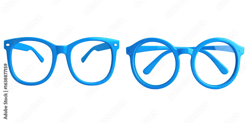 Fototapeta premium 3D Plastic Style Blue Eyeglasses Icon on Transparent Background