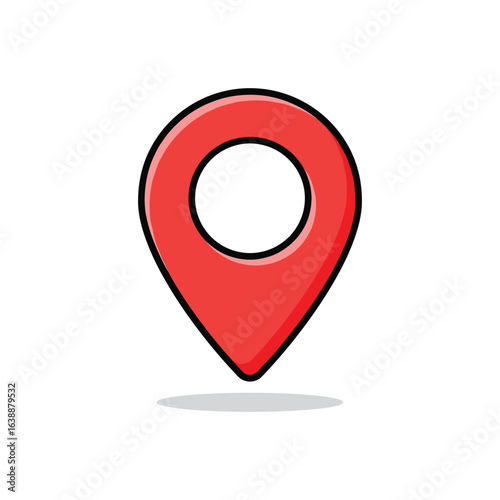 Red map location pin icon with shadow effect – stock vector flat illustration