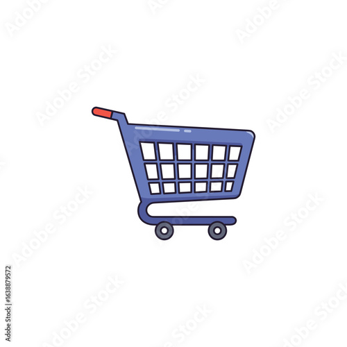 Purple shopping cart icon with red accent handle – stock vector flat illustration