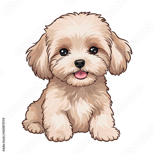 Adorable fluffy puppy with beige fur and playful expression – stock vector flat illustration