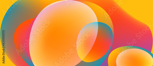 Abstract composition featuring overlapping colorful circles. Warm tones dominate, creating vibrant visual effect. Smooth gradients define shapes.