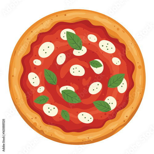 Delicious margherita pizza with fresh basil and mozzarella on a golden crust – stock vector flat illustration