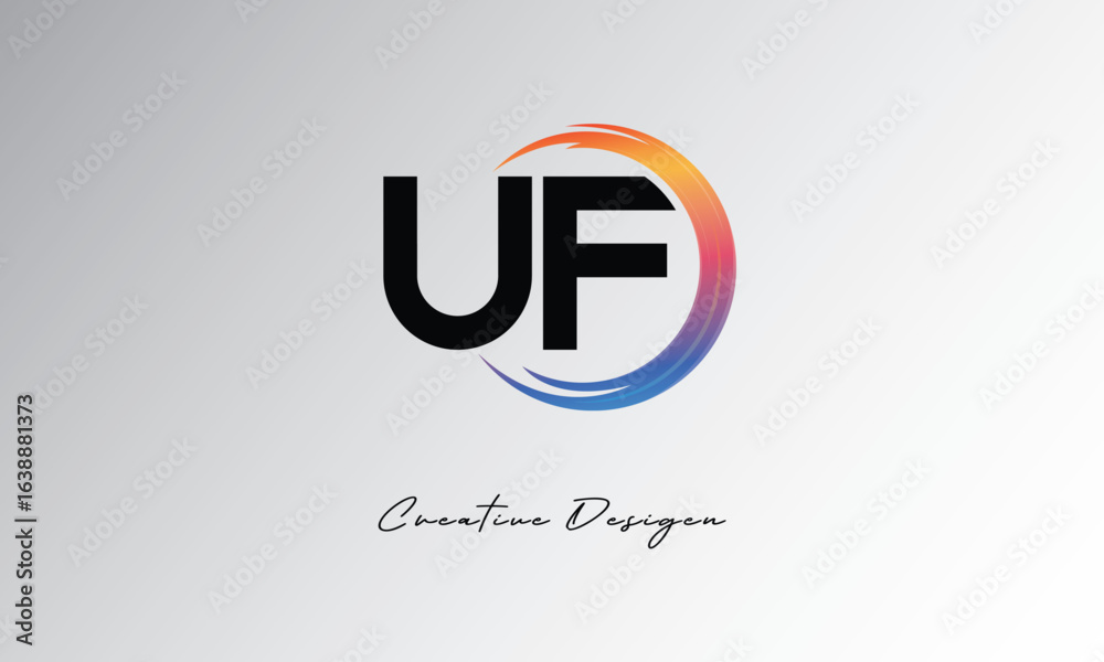 Obraz premium UF Creative Letter Logo with Gradient Circular Swirl – Modern, Colorful, and Versatile Branding Identity Design Template
