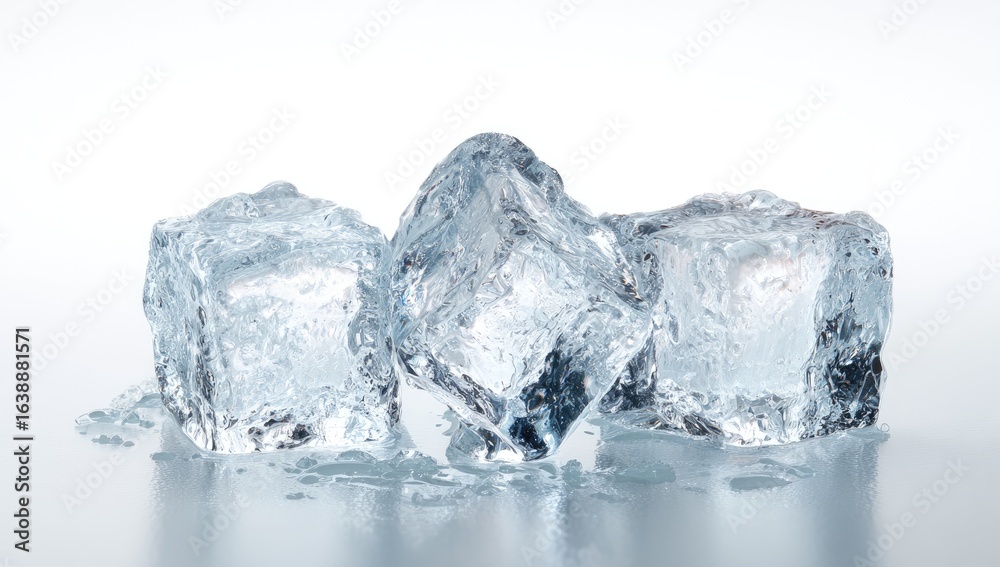 Obraz premium Four ice cubes on a light gray surface