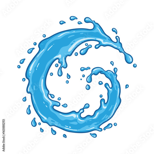 Dynamic blue water splash in circular motion – stock vector flat illustration
