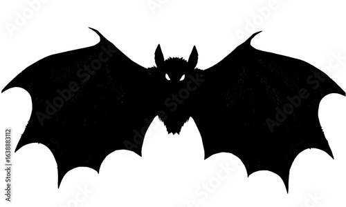 a silhouetted bat with outstretched wings on a white background for halloween