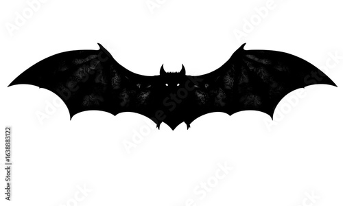 silhouette of a bat with outstretched wings on a white background, perfect for halloween designs