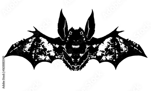 A cute red devil bat mascot illustration with tribal fire designs for a Halloween logo
