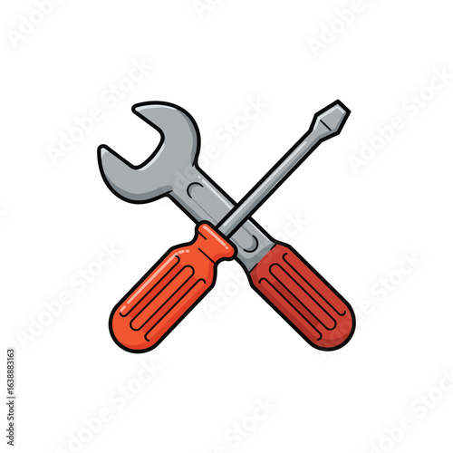 Crossed wrench and screwdriver icon for diy and repair tools illustration – stock vector flat illustration