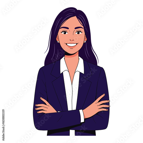 Confident female professional smiling in business attire with arms crossed – stock vector flat illustration