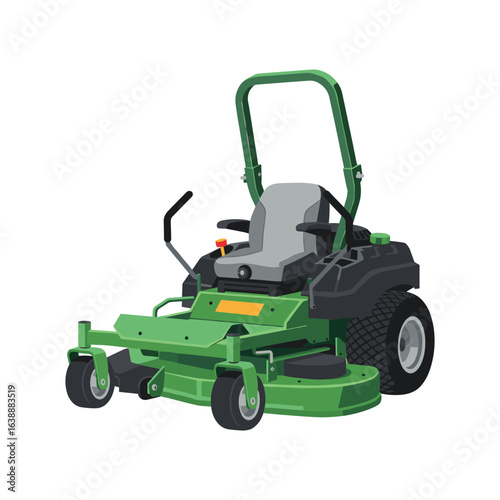 Green zero-turn lawn mower illustration with adjustable seat and large rear wheels – stock vector flat illustration