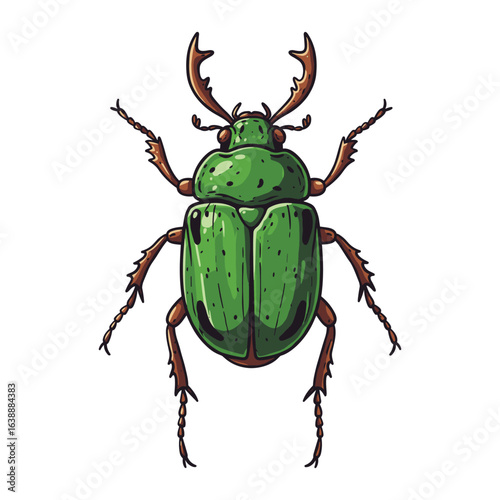 Colorful green beetle with antlers – stock vector flat illustration