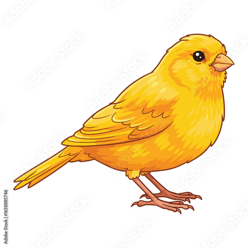 Bright yellow cartoon canary bird illustration with detailed feathers – stock vector flat illustration