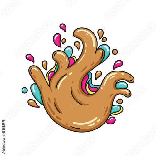 Colorful abstract splash with dynamic fluid shapes and vibrant drops – stock vector flat illustration