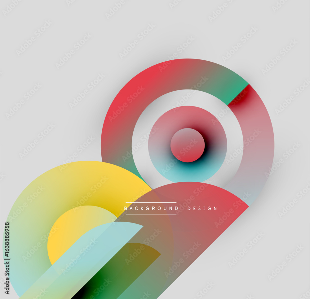 Fototapeta premium Abstract colorful shapes overlap, creating dynamic visual composition. Circles, curves, gradients define modern design aesthetic.
