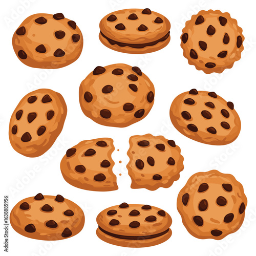 Assorted chocolate chip cookies – stock vector flat illustration