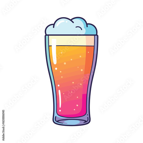 Colorful cartoon beer glass with foam and gradient – stock vector flat illustration
