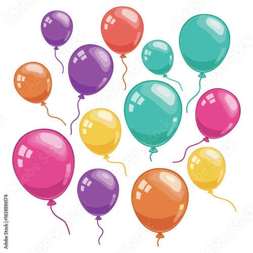 Colorful assortment of floating balloons – stock vector flat illustration