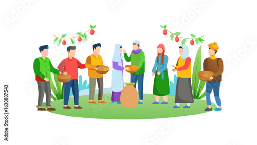 Muslim community zakat donation charity islamic tradition eid al adha vector illustration design concept