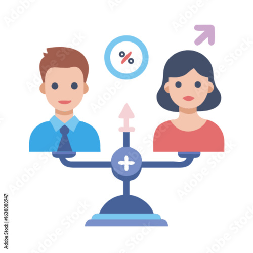 Gender pay equality balance scale icon for equal opportunity and fair compensation in the workplace
