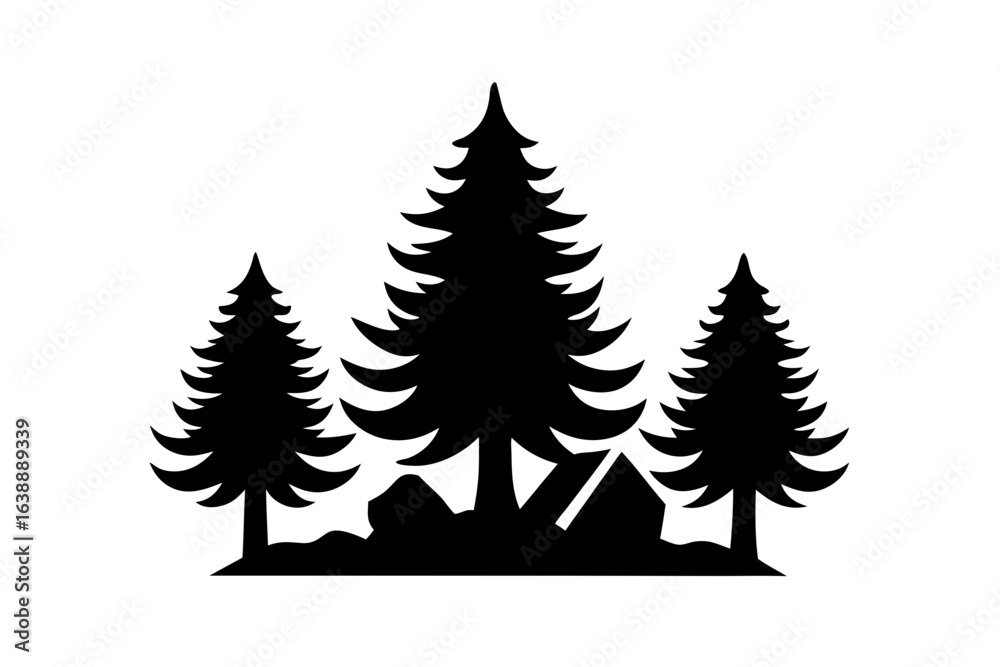 Obraz premium Vector illusion of set of pine trees