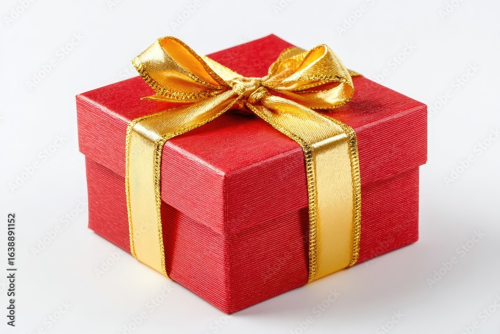Fototapeta premium Red gift box with gold ribbon (2)