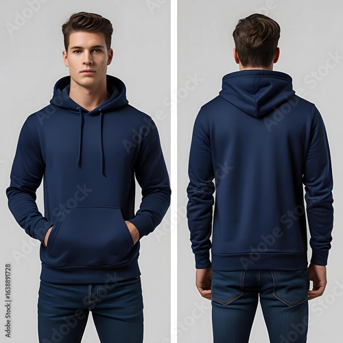 man in navy blue hoodie, navy hoodie mockup for business, sewing business hoodie, hoodie image for mockup	