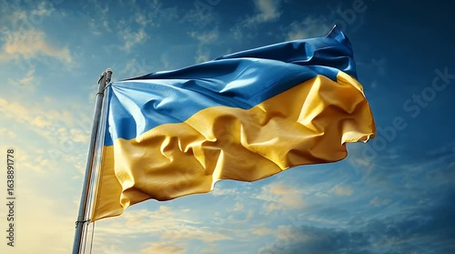 Ukraine celebrates Independence Day with the national flag waving proudly against a clear blue sky