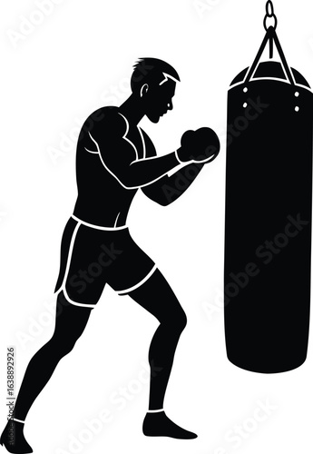 fitness man punching bag on white background.eps