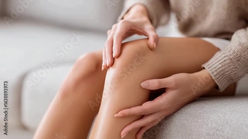 Wallpaper Mural Empathy for Aching Knees: A person tenderly holds their aching knee, a poignant visual of discomfort and the search for relief. The shot conveys the essence of vulnerability and concern. Torontodigital.ca