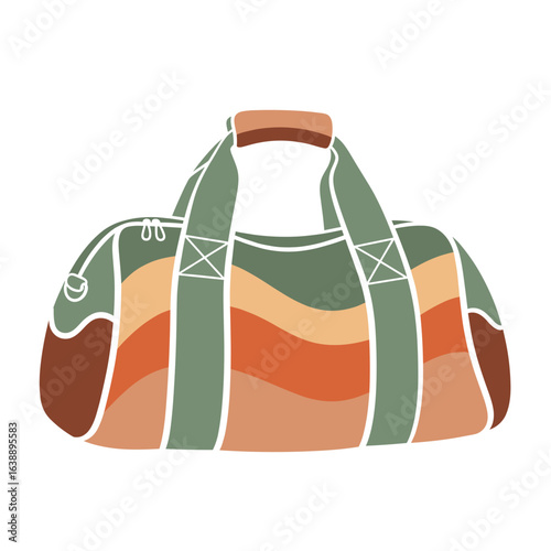 Vintage duffle bag with colorful stripes in minimalist style  