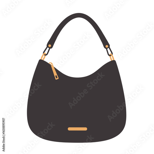 Stylish black hobo bag with golden accents and zipper closure  