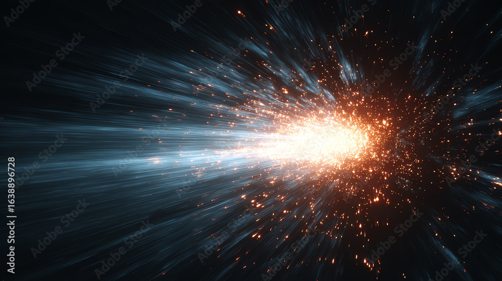 Fototapeta premium A stunning depiction of light rays and sparks creating a cosmic explosion, representing energy and movement in a vibrant ambiance.