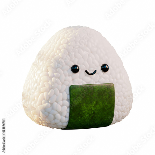 Cute Kawaii Onigiri 3D Illustration with Smiling Face