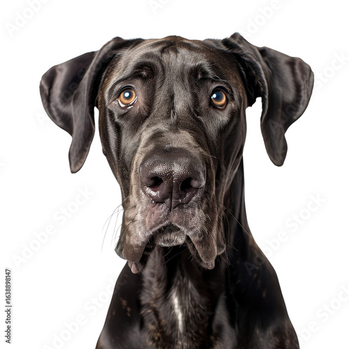 Close-Up Portrait of an Expressive Black Great Dane Dog