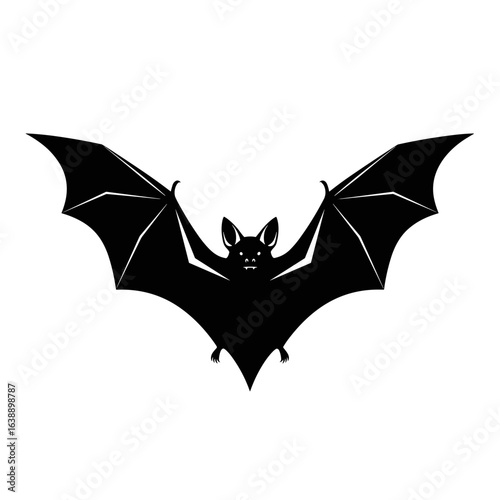A black silhouette of a bat with outstretched wings isolated on a white background symbolizing halloween and spooky nights