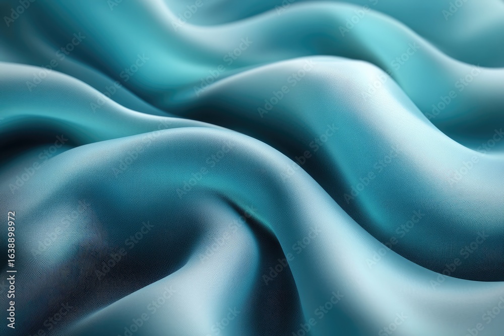 Obraz premium Close up of teal fabric with a luxurious, flowing texture. Use as a calming background for designs or as a presentation backdrop.