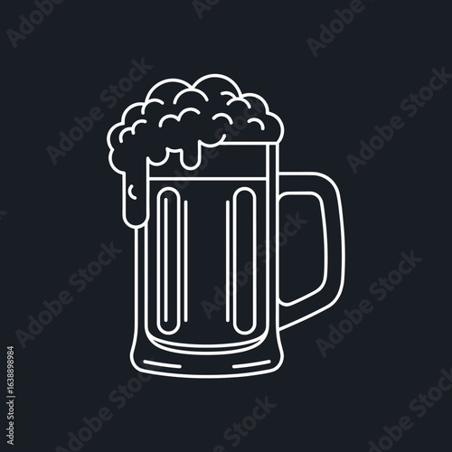 A frothy mug of refreshing cold beer filled to the brim with delicious bubbles and foam awaiting enjoyment
