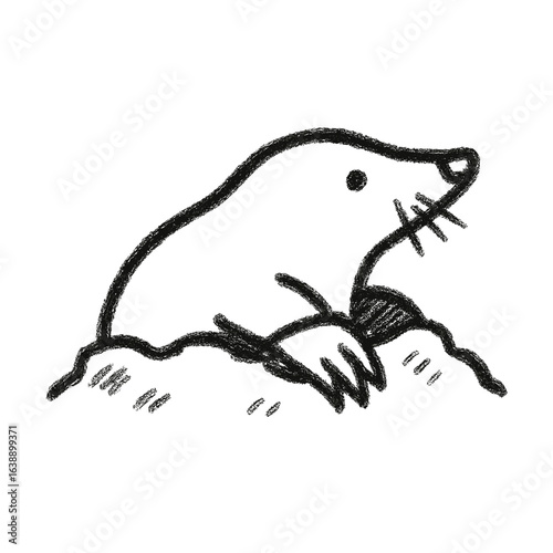 Cartoon mole peeking out from burrow in a simple illustration  