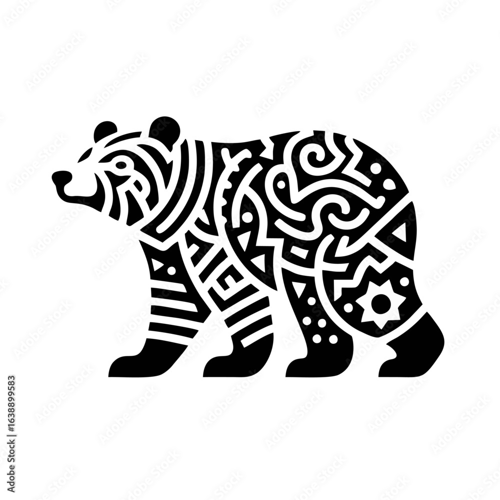 Fototapeta premium Black Bear Ornament Silhouette Vector Illustration