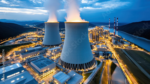 Wallpaper Mural Large nuclear complex at night with cooling towers and industrial structures illuminated Torontodigital.ca