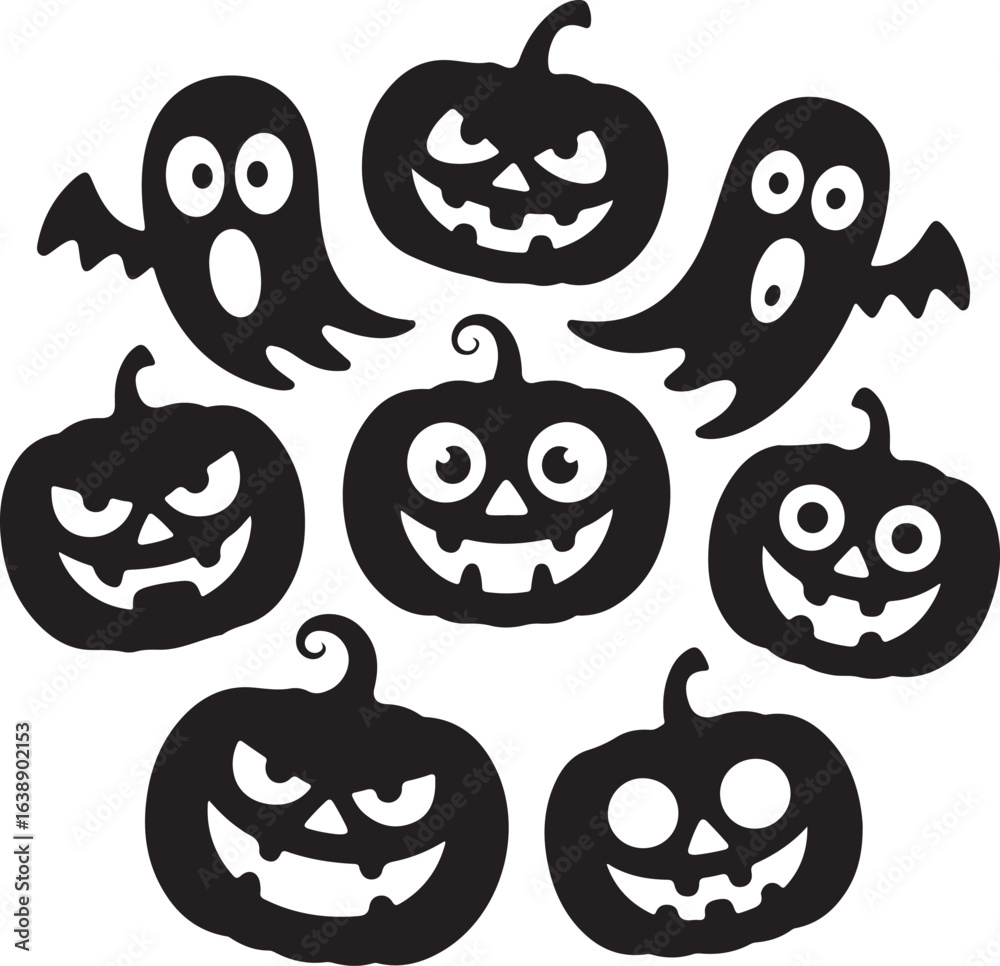 Fototapeta premium set of halloween icon silhouette vector on tranparent background