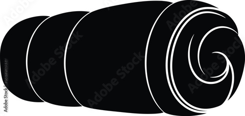 Silhouette of sleeping bag a rolled up camping essential for outdoor adventures, providing warmth and comfort during travel, tourism and wilderness exploration