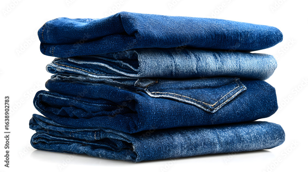 Stack of folded blue jeans denim clothing apparel fashion textile Stack of folded blue jeans denim clothing apparel fashion textile