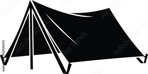 Silhouette of camping tent for outdoor adventure, recreation and shelter providing portable accommodation during travel and tourism
