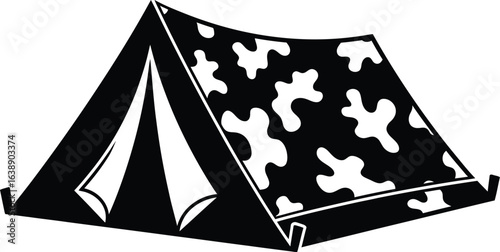 Camping tent with camouflage pattern, perfect for outdoor adventure, travel and recreational activities in nature a symbol of escape and exploration