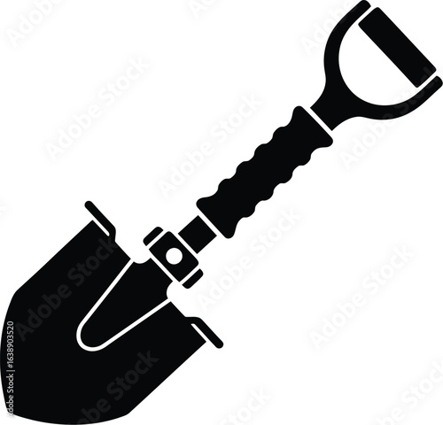 Silhouette of shovel a versatile tool for digging and moving materials, featuring a sturdy handle and blade for gardening, construction and outdoor work